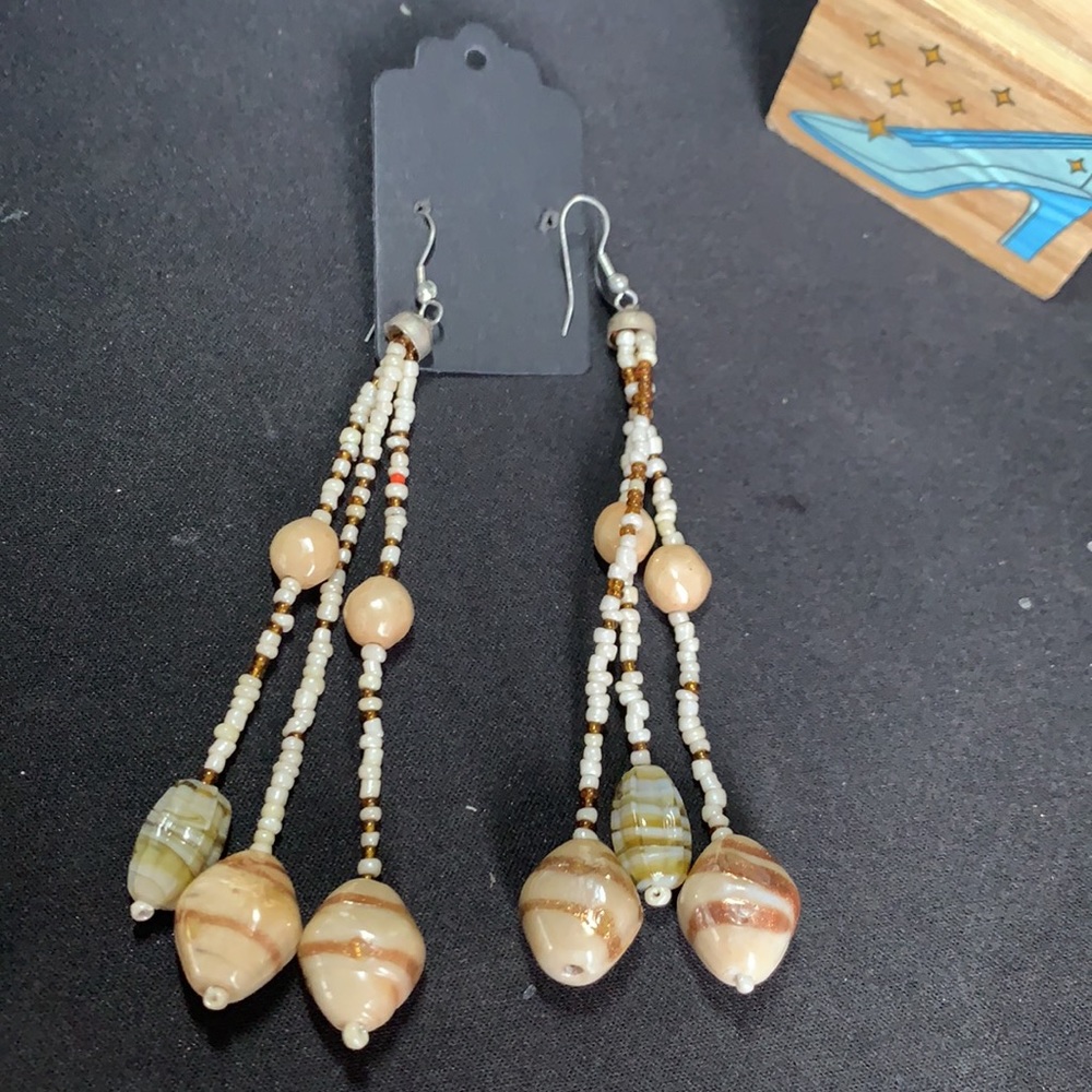 Vintage Boho Marble Beads Drop Unique Earrings - Picture 1 of 4